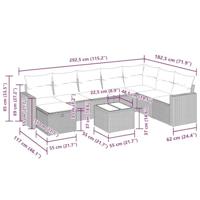 9-delige Loungeset met kussens poly rattan lichtgrijs - thumbnail