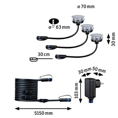 Paulmann 93692 Verlichtingssysteem Plug&Shine LED-buiteninbouwlampen (basisset) Set van 3 stuks LED 3 W Warmwit Zilver