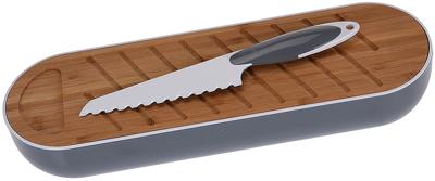 Stokbroodbox met snijplank en broodmes grijs