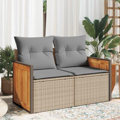 Tuinbank 2-zits met kussens poly rattan beige Tuinbank 2-zits met kussens poly rattan beige