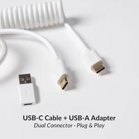 Keychron Aangepaste opgerolde Aviatorkabel, wit, 5-pins (GX12) afneembare metalen connector, USB-C naar USB-C met USB-A-adapter, duurzame gevlochten kabel voor mechanische toetsenborden, opladen en - thumbnail