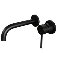 Inbouw Wastafelmengkraan Brauer Black Edition Coldstart Gebogen Uitloop Ronde Hendel Rechts Mat Zwart Met Rozetten Brauer - thumbnail