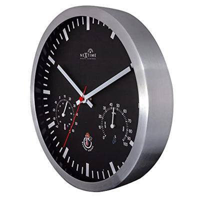 NeXtime ne-90513zw wandklok + weerstation 25cm zwart rc aluminium
