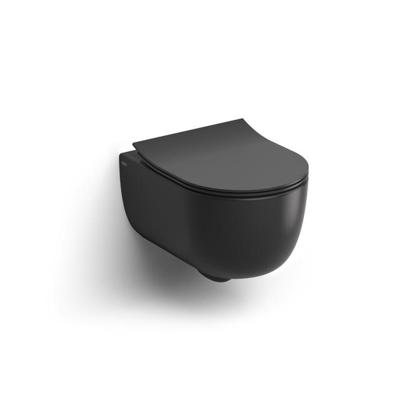 Wandcloset Clou Hammock Randloos 49 cm Inclusief Zitting Met Deksel Mat Zwart Clou Wandcloset Clou Hammock Randloos 49 cm Inclusief Zitting Met Deksel Mat Zwart Clou