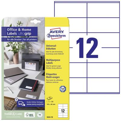 Avery Zweckform universele etiketten, 105 x 48 mm, wit, permanent klevend, 120 etiketten, 10 vellen