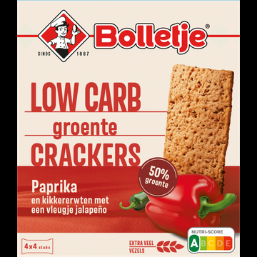 Bolletje Low Carb Groentecrackers Paprika Jalapeno 4 x 4 Stuks 200 g bij Jumbo