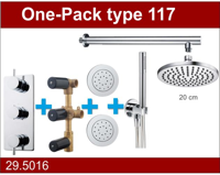 Thermostatische Inbouw Regendouche Set Wiesbaden Type 117 Body Jets Wandarm 20 cm Rond incl. Inbouwdeel - thumbnail