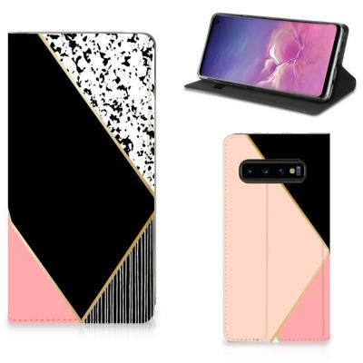 Samsung Galaxy S10 Stand Case Zwart Roze Vormen