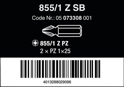 Wera 855/1 Z Bits Pozidriv, 2 x PZ 1 x 25 mm - 1 stuk(s) - 05073308001 Wera 855/1 Z Bits Pozidriv, 2 x PZ 1 x 25 mm - 1 stuk(s) - 05073308001