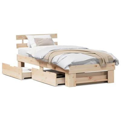 Bedframe met lade met hoofdeinde met opslag Bruin 75 x 190 cm Massief grenenhout Bedframe met lade met hoofdeinde met opslag Bruin 75 x 190 cm Massief grenenhout