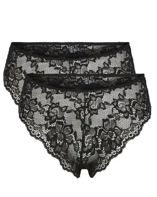 2-Pack dames slips kant - Lace Wide Brief - Lina - Kanten microfiber ondergoed - Transparant - Doorschijnend