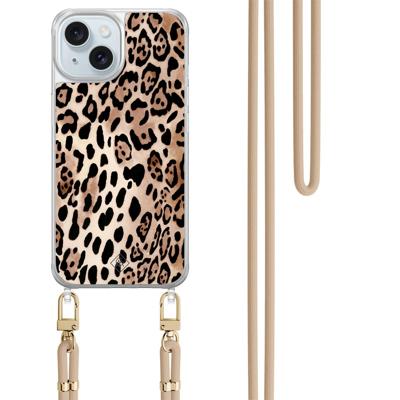 iPhone 15 hoesje met beige koord - Golden wildcat iPhone 15 hoesje met beige koord - Golden wildcat