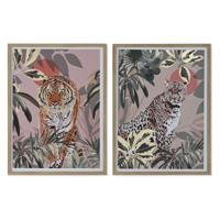 Schilderij Home ESPRIT Rood Groen Koloniaal Gouden Jungle 45 x 2,5 x 60 cm (2 Stuks) - thumbnail