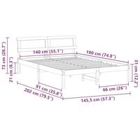 Bedframe met LED -striplichten met hoofdeinde Bruin 140 x 190 cm Grenenhout - thumbnail