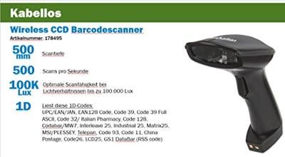 Manhattan 178495 USB-Kit Barcodescanner Bluetooth 1D CCD Zwart Handmatig Bluetooth, USB