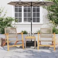 Tuinstoelen 2 st poly rattan en acaciahout beige - thumbnail