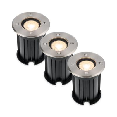 Set van 3 Maisy LED Grondspots Rond - Dimbaar - GU10 - 2700K warm wit - 4 Watt 345 lumen - Rond - Ø12cm - Tuinspot - Oprit - RVS - IP67 waterdicht