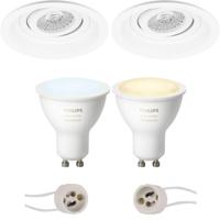 GU10 Inbouwspot Set - Mat Wit - Inbouw Rond - Verdiept - Kantelbaar - Philips Hue - White Ambiance - Bluetooth - Pragmi Domy Pro - Ø105mm - thumbnail