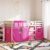 Stapelbed met gordijnen 90x200 cm grenenhout roze - thumbnail