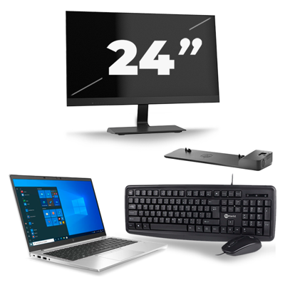 HP EliteBook 845 G7 - AMD Ryzen 7 PRO 4750U - 14 inch - 8GB RAM - 256GB SSD - Windows 10 Home + 1x 24 inch Monitor