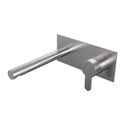 Inbouw Wastafelmengkraan Brauer Brushed Edition Coldstart Rechte Uitloop Korte Platte Hendel Rechts Geborsteld RVS PVD Met Afdekplaat Brauer