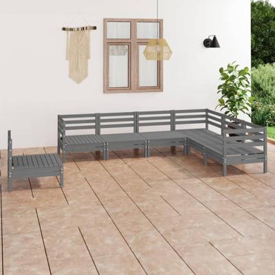 7-delige Loungeset massief grenenhout grijs
