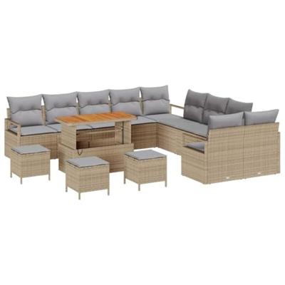Tuinbankenset met kussen 14 pcs Beige poly rattan
