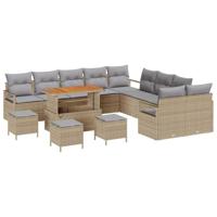 Tuinbankenset met kussen 14 pcs Beige poly rattan - thumbnail