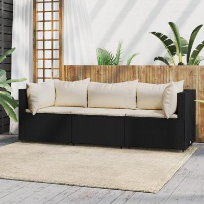 3-delige Loungeset met kussens poly rattan zwart 3-delige Loungeset met kussens poly rattan zwart