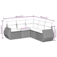 5-delige Loungeset met kussens poly rattan zwart - thumbnail