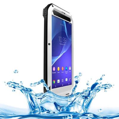 Sony Xperia T2 Ultra compleet omhullend ultrarobuust regendicht metalen LOVE MEI Hoesje (zilverkleurig)