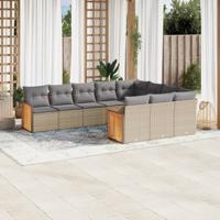 10-delige Loungeset met kussens poly rattan beige - thumbnail