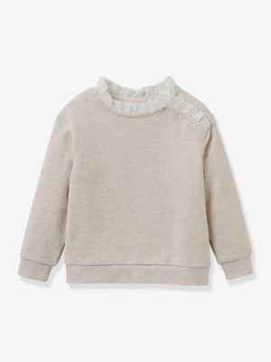 Sweater met Engels borduursel voor meisjes - biologisch katoen - CYRILLUS ecru