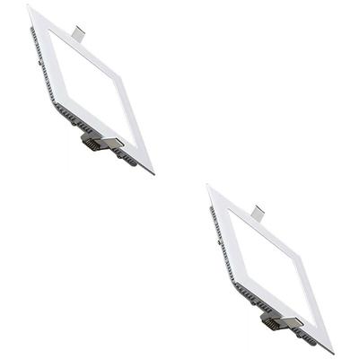 LED Downlight Slim 2 Pack - Inbouw Vierkant 3W - Helder/Koud Wit 6400K - Mat Wit Aluminium - 89mm