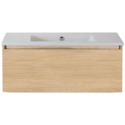 Frozen Badmeubelset 100 cm - Greeplijst in Kleur - Casella Oak - Keramische Wastafel Wit Zonder Kraangat