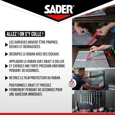 Extra sterke dubbelzijdige tape - SADER - Bevestigen zonder boren - Extreem - Geschikt voor binnengebruik - Draagvermogen tot 10 kg - Wit - 2 m x 19 mm