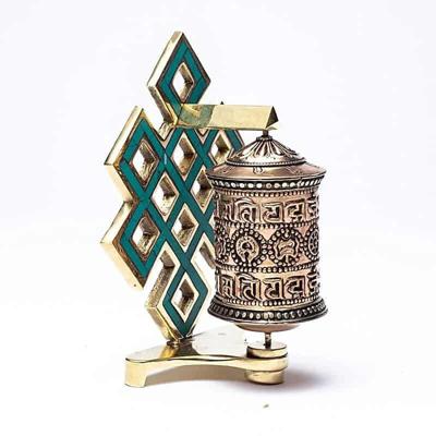 Koperen Gebedsmolen met Oneindige Knoop en OMPMH Mantra