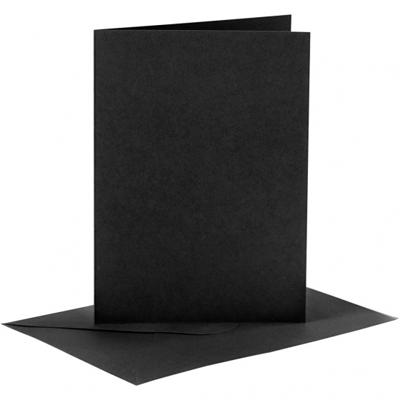 Creativ Company Kaarten en enveloppen, afmeting kaart 10,5x15 cm, afmeting envelop 11,5x16,5 cm, 110+230 gr, zwart, 6 set/ 1 doos