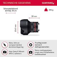 Samyang 12mm F/2.0 NCS CS Sony E Zwart - thumbnail