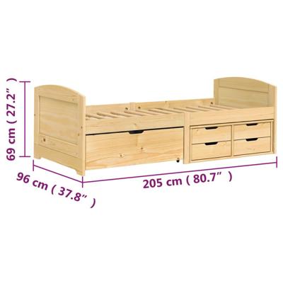 Slaapbank met 5 lades IRUN 90x200 cm massief grenenhout - thumbnail