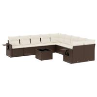 10-delige Loungeset met kussens poly rattan bruin - thumbnail