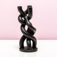 Candle Holder Twisted Ceramic Black - thumbnail