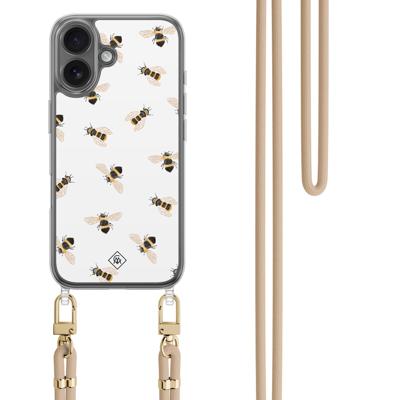 iPhone 16 hoesje met beige koord - Bee happy