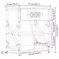 Nachtkastje met Oplaadstation 2 pcs Gerookt eiken Bewerkt hout - thumbnail