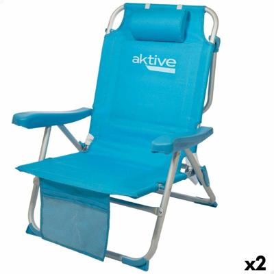 Klapstoel met Hoofdsteun Aktive 49 x 80 x 58 cm Blauw (2 Stuks) Klapstoel met Hoofdsteun Aktive 49 x 80 x 58 cm Blauw (2 Stuks)