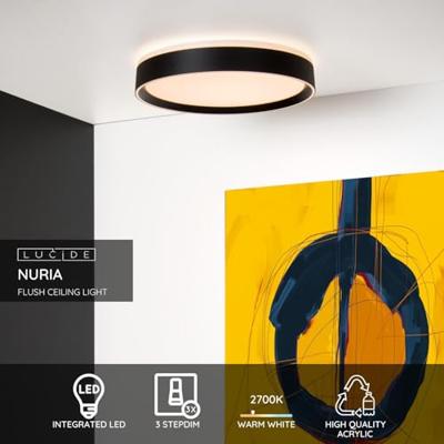 Lucide NURIA - Plafonnière - Ø 30 cm - LED 3 StepDim - 1x18W 2700K - Zwart