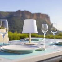 STANDY MINI CREAM Snoerloze tafellamp met crèmekleurige stalen voet - warm wit / koud witte LED voet - thumbnail