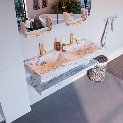 MONDIAZ ALAN-DLUX 120cm planchet Glace. Vrijhangende wastafel CLOUD dubbel 2 kraangaten, kleur Glace.