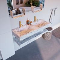 MONDIAZ ALAN-DLUX 120cm planchet Glace. Vrijhangende wastafel CLOUD dubbel 2 kraangaten, kleur Glace. - thumbnail