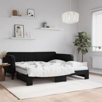 Slaapbank onderschuifbed en matrassen 90x190 cm fluweel zwart - thumbnail